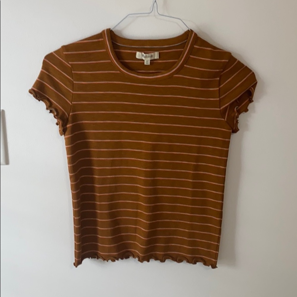 Short sleeve strip ruffle shirt